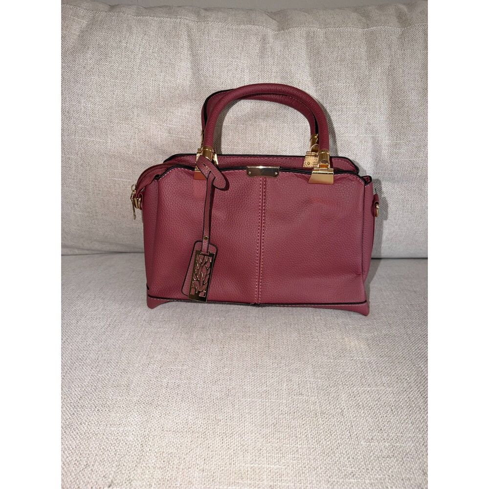 Womenโs Dusty Rose Satchel Handbag with Gold-Tone Hardware